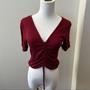 burgundy top